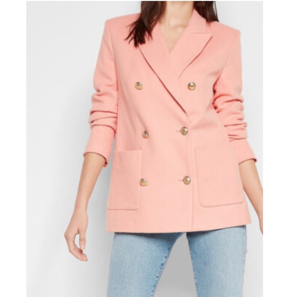 Express Fleece Boxy Double Breasted Blazer Jacket Careerwear Preppy Pink XS
